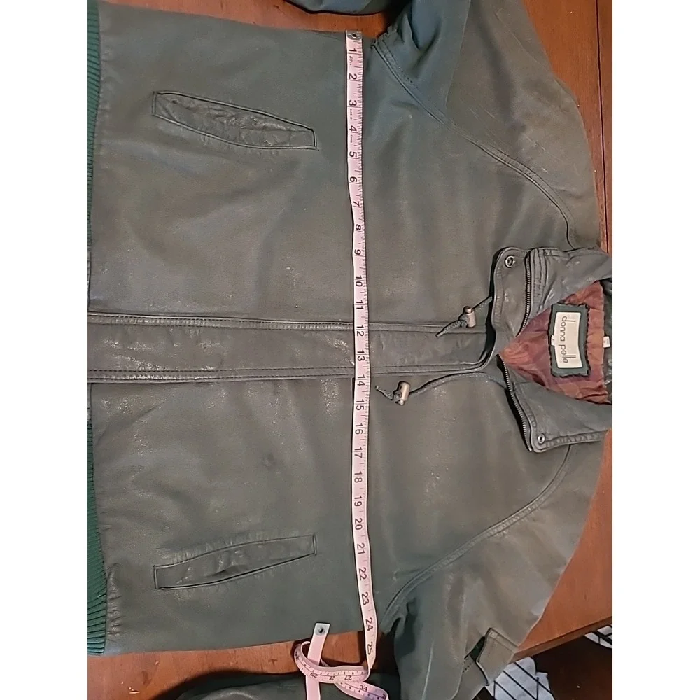VTG Donna Pelle Men Large Green Genuine Leather Bomber Jacket Pockets Zipper